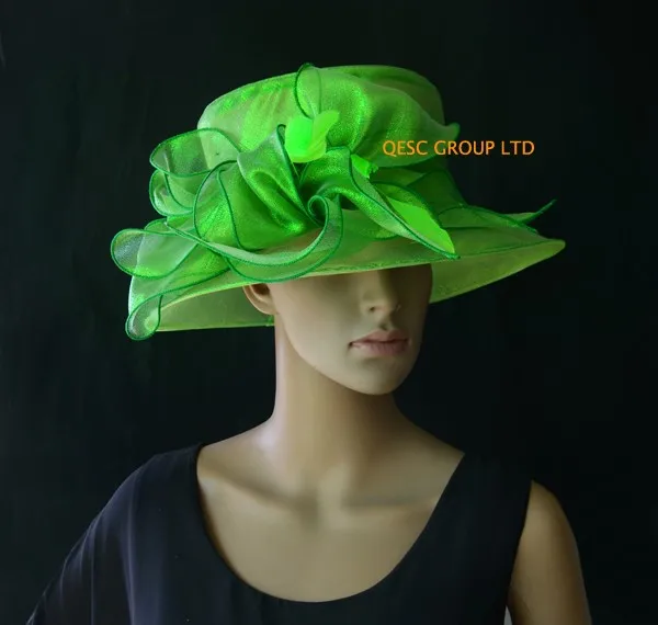 Новинка,, Элегантные зеленые шляпы из органзы, церковная шляпа Kentuck derby, Свадебная женская шляпа