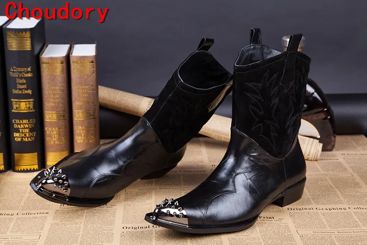 Choudory ковбойские сапоги мужские sapato masculino весенне-зимняя обувь мужские шипованные botas militares кожаные армейские мужские сапоги до колена