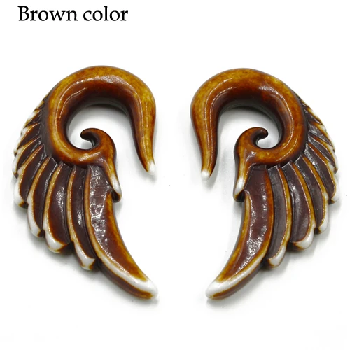 Brown Color 2 шт Акриловые Крылья Ангела Дизайн Спиральные пробки ушные датчики Alargador De Orelha расширитель беруши и туннели тела ювелирные изделия-пирсинг - Окраска металла: Brown Color