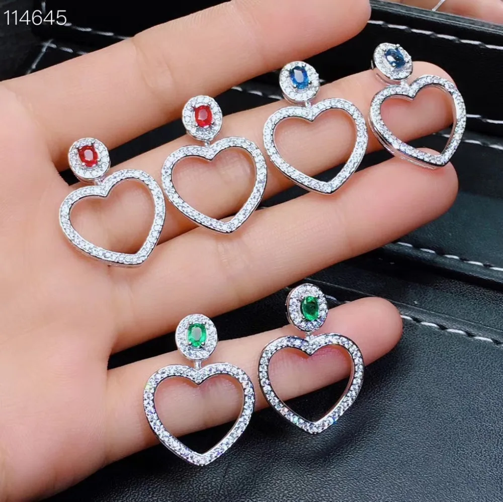 

Серьги-гвоздики женские из серебра 925 пробы с натуральным Изумрудом и сапфиром