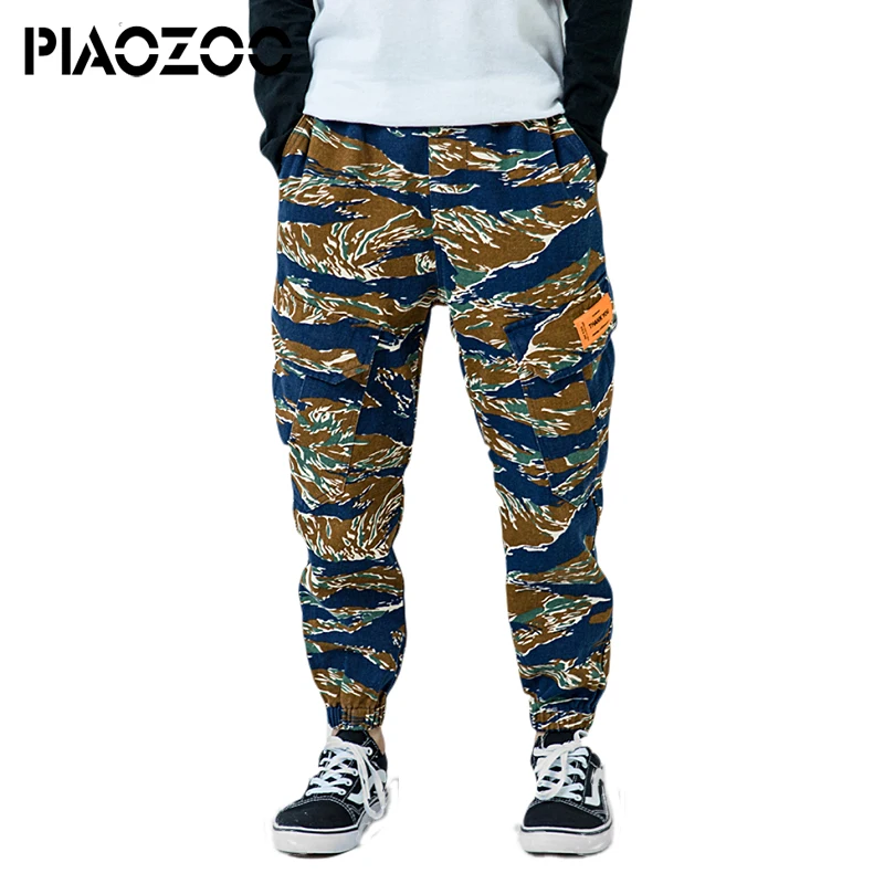 Камуфляжные штаны детские синие брюки карго для мальчиков хлопковая длинная