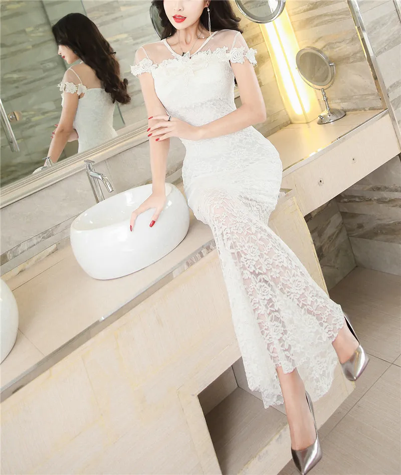 Пикантные Для женщин сетки Кружево шить О-образным вырезом оболочка Макси