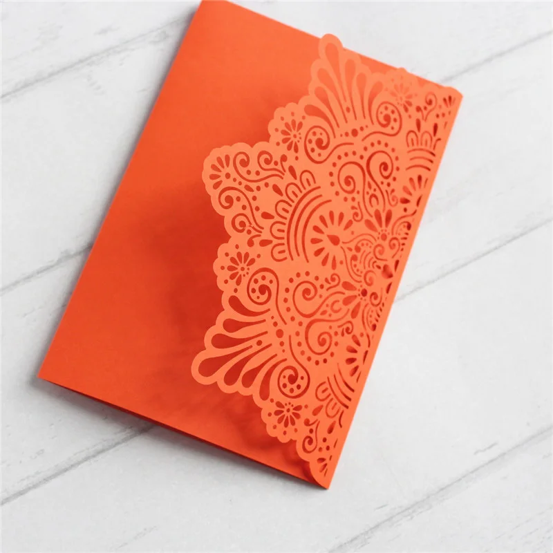 Сельские свадебные приглашения pocketfolds оранжевый белый фиолетовый цветок