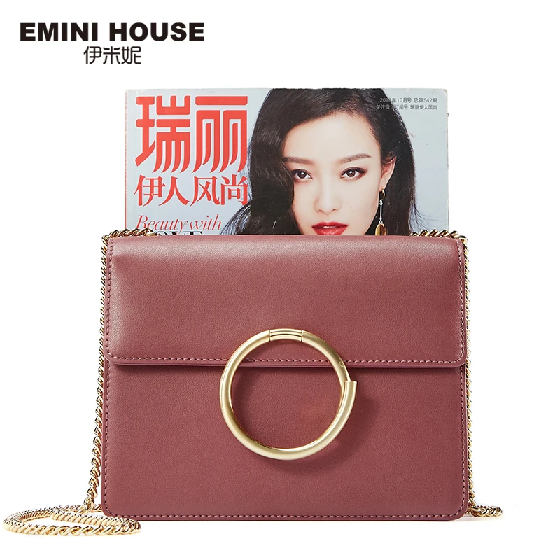 EMINI HOUSE женские сумки через плечо из спилка 2018 декорированные кольцом на цепочке