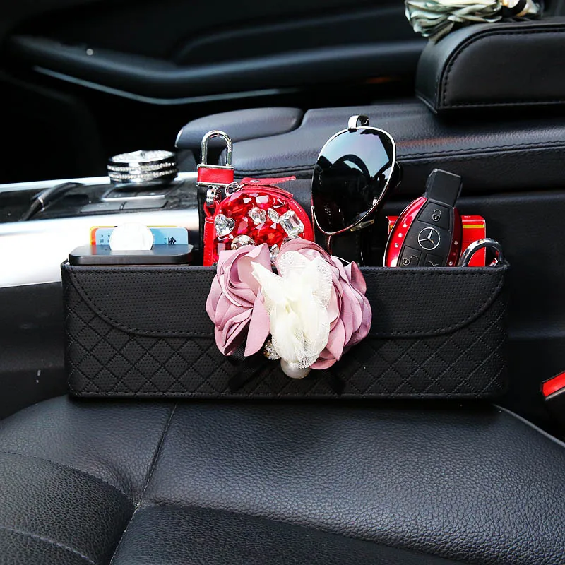 Seat Gap Organize Bo Розовый Цветок ириса универсальный чехол для автомобильных сидений алмазная проверка Ice Silk подушки сиденья для женщин девочек рулевое колесо авто аксессуары - Название цвета: Seat Gap Organize Bo