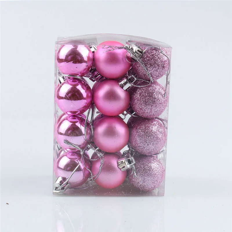 pink 24 шт 3 см рождественские безделушки блестящие шикарные круглые Рождественские шары орнамент новогодняя елка украшения - Цвет: pink