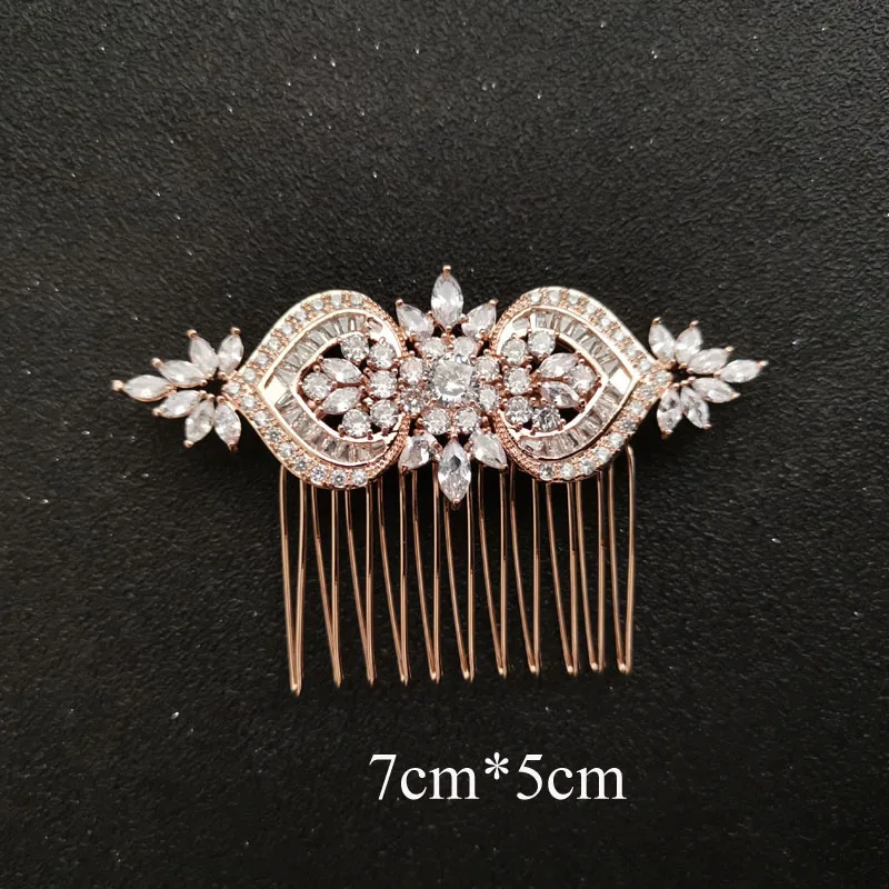 0610 Rose Gold SLBRIDAL роскошный модный Шарм Мода зубец Установка кубического циркония свадебные расческа для волос свадебные женские украшения для девочек аксессуары для волос - Окраска металла: 0610 Rose Gold