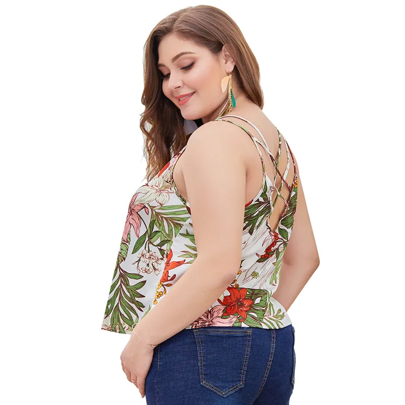 Женская сорочка плюс размер без рукавов с v-образным вырезом открытой спиной