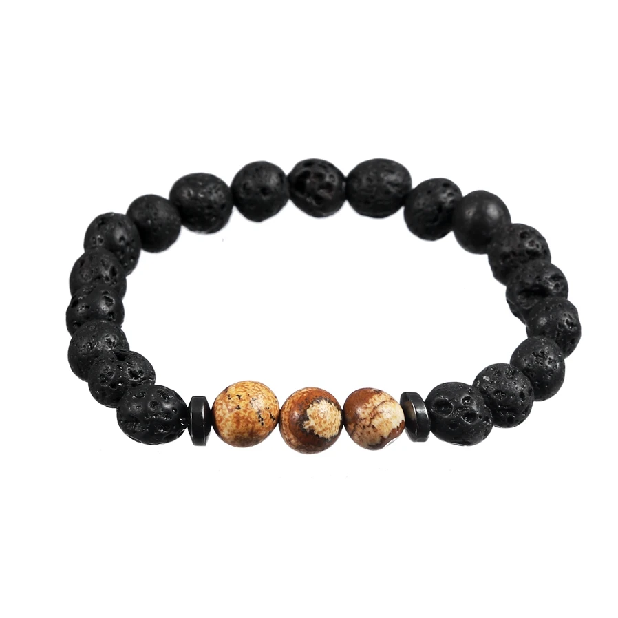Picture Jasper ASHMITA Lava Rock 8 мм натуральный Бисер Плетеный черный исцеляющий Балансирующий Энергетический Браслет для женщин и мужчин мощный браслет Лучший подарок - Окраска металла: Picture Jasper