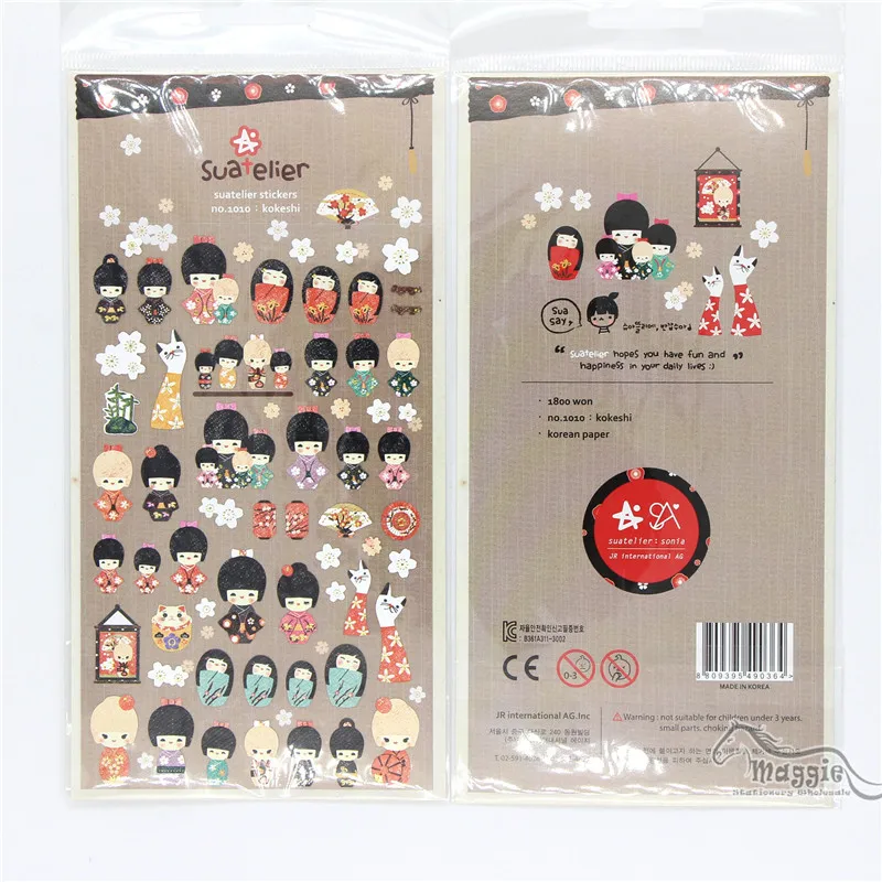 1 лист японской куклы Kokeshi Kawaii милая девушка наклейки для скрапбукинга DIY бумажные