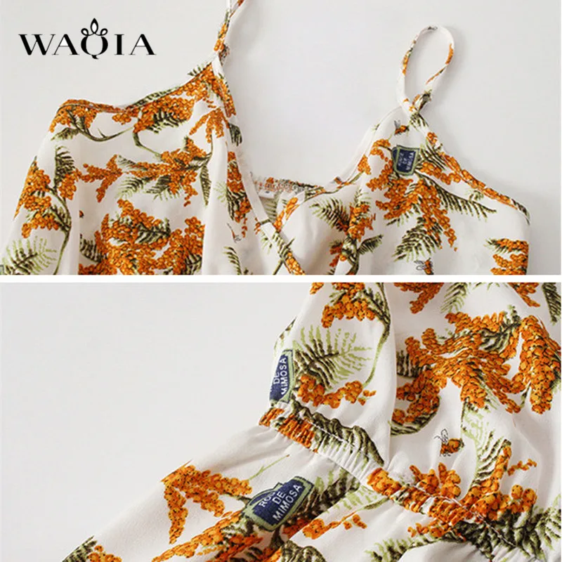 Waqia 2018 летнее платье Для женщин Цветочный принт белое без рукавов Boho Стиль