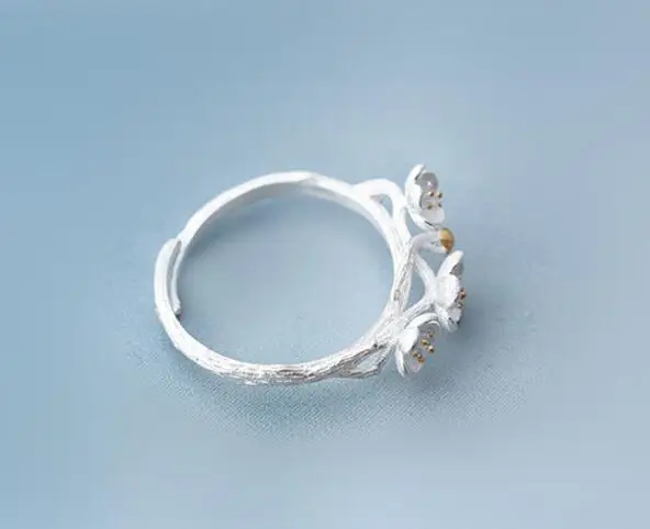 925 пробы серебряные кольца ручной работы с цветком сливы для женщин anillos mujer S-R50