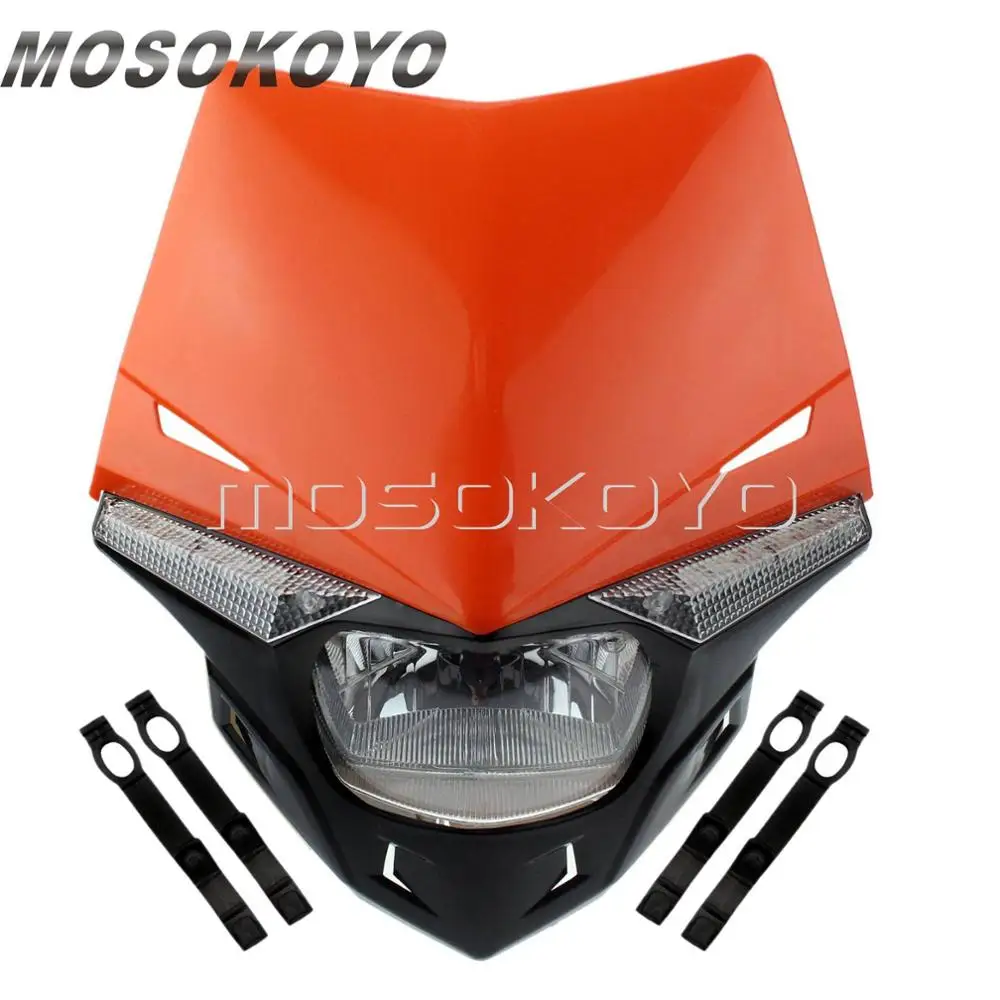 Фары для мотокросса Байк фара ENDURO для Yamaha YZ250 WR450 YZ125 YZ80 85 светодиодный версия индикатор голубого цвета - Цвет: Оранжевый