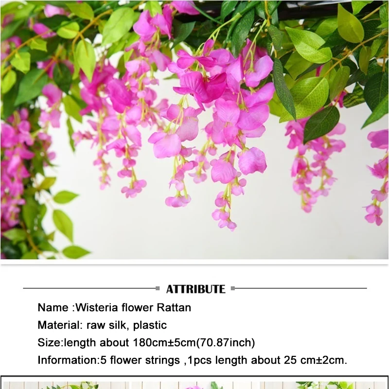 Xuanxiaotong 180 см Wisteria Искусственные цветы из ротанга Свадебные цветы украшение арки Настенный декор поддельные цветы лозы