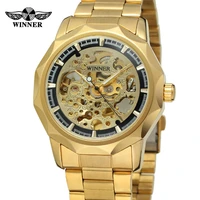 winner mens watch branded waterproof wristwatch skeleton autoamtic stainless steel bracelet gold color wrg8033m4