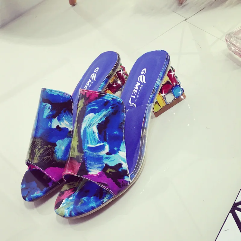 Женские сандалии без задника туфли на толстом высоком каблуке повседневные