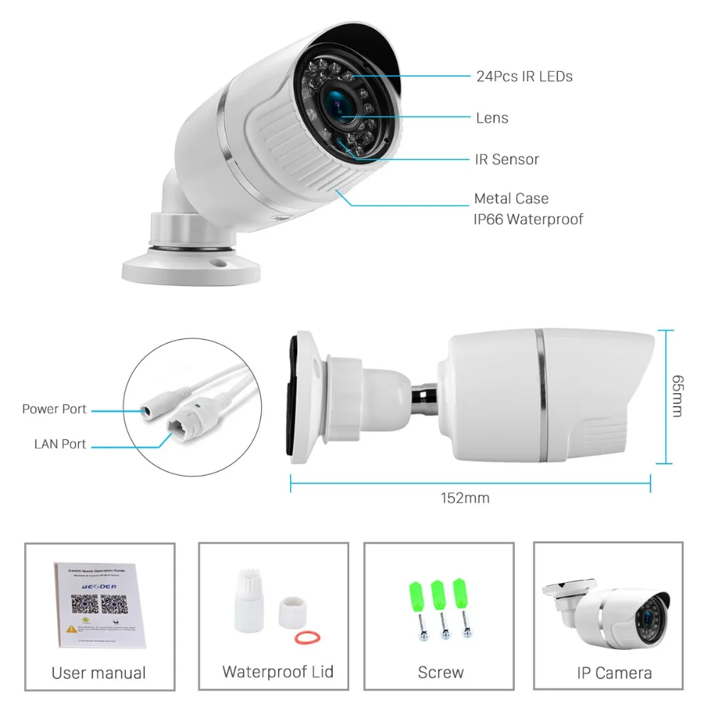 ANBIUX 720P 960 1080P 48V POE IP Камера 2MP открытый Водонепроницаемый ИК Ночное P2P ONVIF