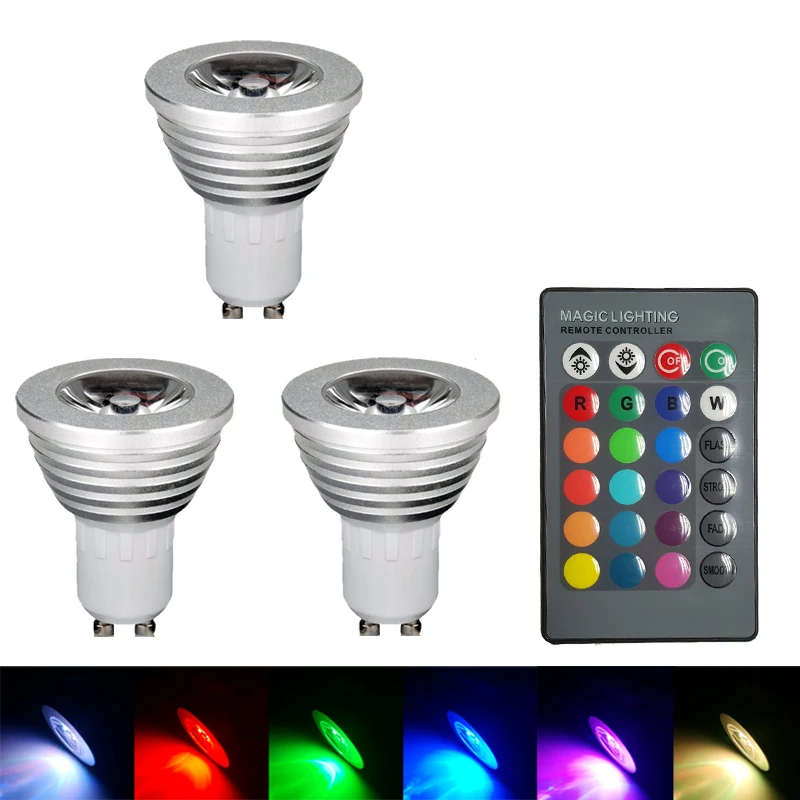 GU10 RGB Цвет меняющийся Светодиодный свет лампа с дистанционным управлением Управление 5 Вт AC 110 В 220 в 85-265 V 16 разных цветов Цвет