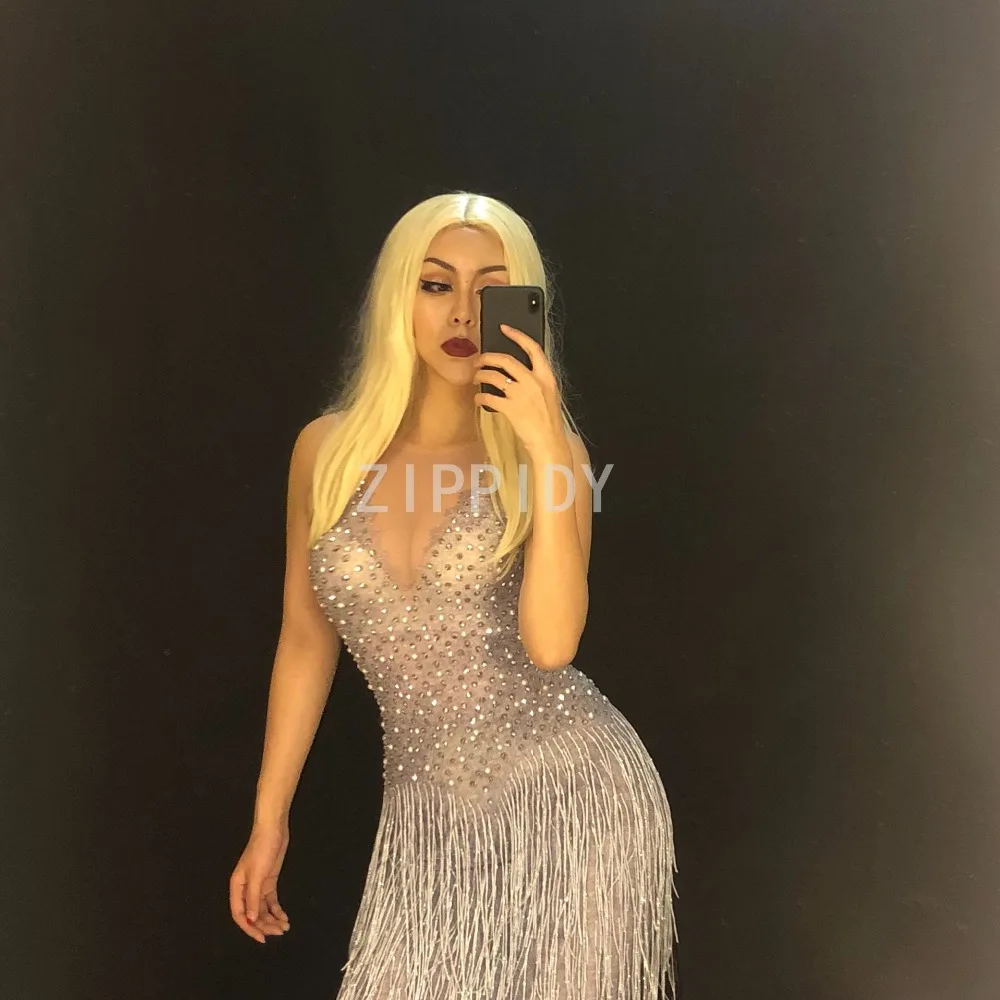 2019 мигающие Стразы с кисточками прозрачное Длинное Платье женское праздничное