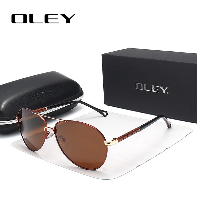 C5 Brown Brown OLEY, брендовые, модные, классические, пилот, солнцезащитные очки, мужские, поляризационные, уникальный дизайн дужек, HD линзы, для вождения, рыбалки, сильный светильник, UV400, goggl - Цвет линз: C5 Brown Brown