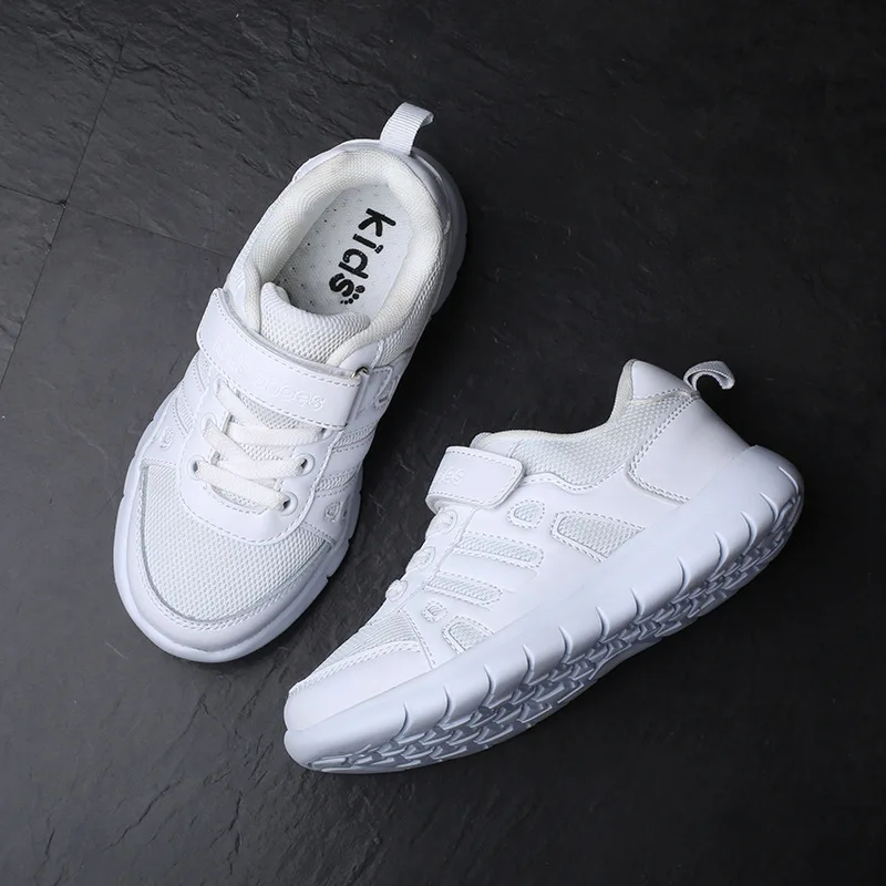 Кроссовки детские из ПУ кожи без шнуровки Спортивная дышащая повседневная обувь