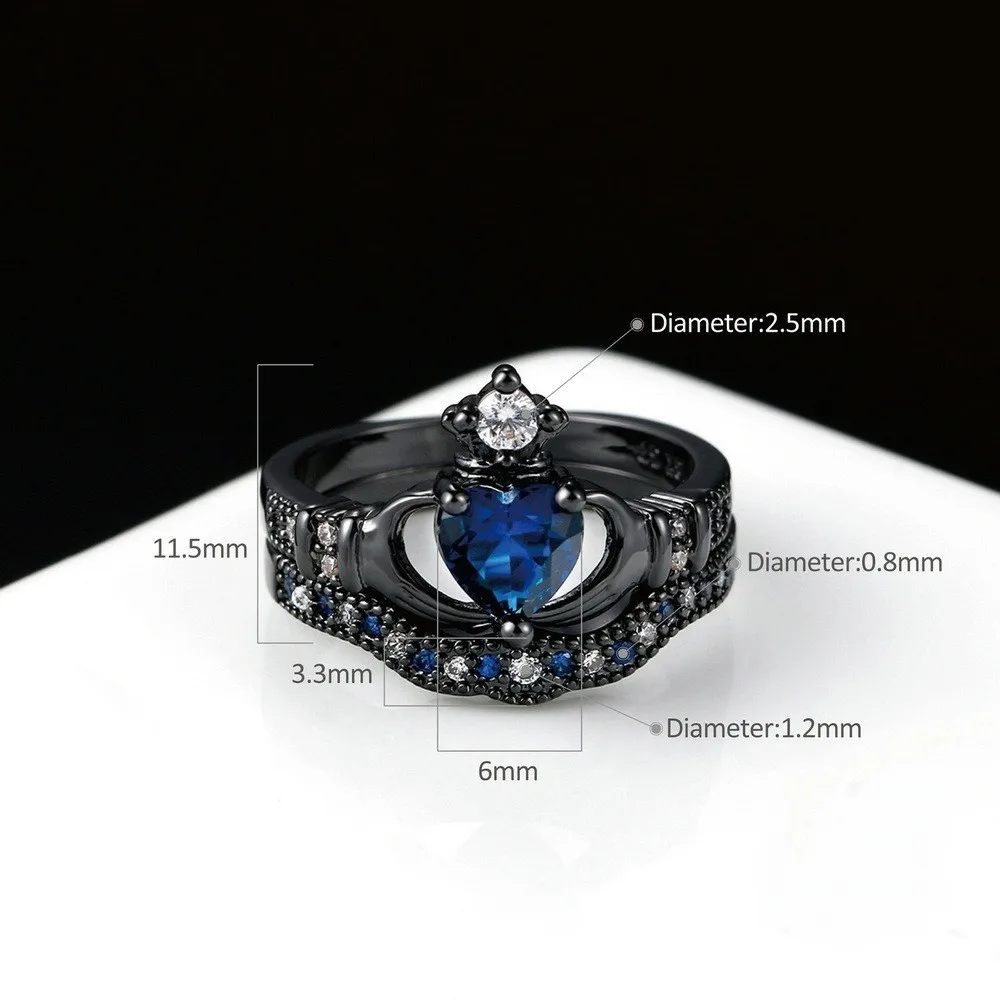 Fashion Couple Rings Stainless Steel Rock Crystal Men's Band Filled Claddagh Ring Heart Women's Wedding Sets | Украшения и