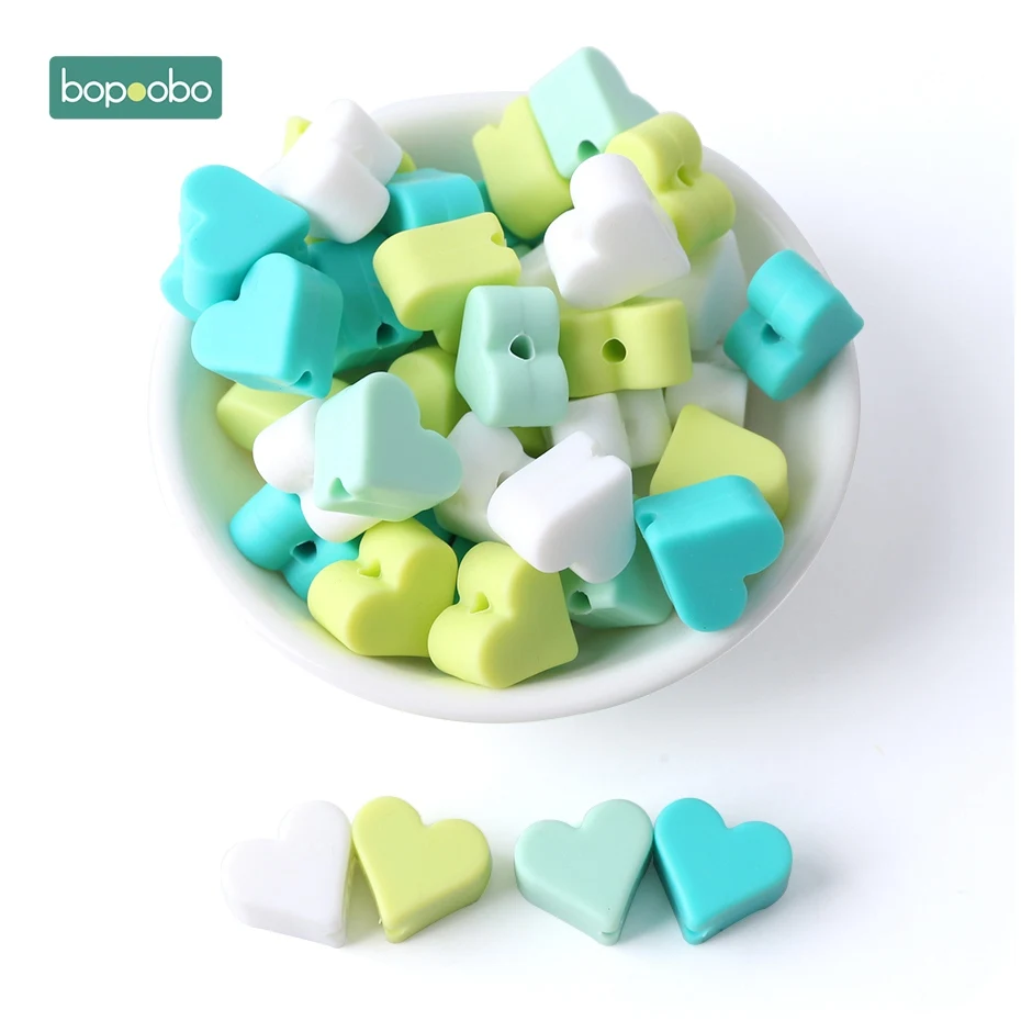 Green Series Heart Bopoobo 20 штук силиконовые звезды бусины Еда Класс Прорезыватель для зубов мини сердце браслет, сделай сам, ювелирное изделие для Прорезыватель для зубов 12 мм круглые бусины Прорезыватель для зубов - Цвет: Green Series Heart