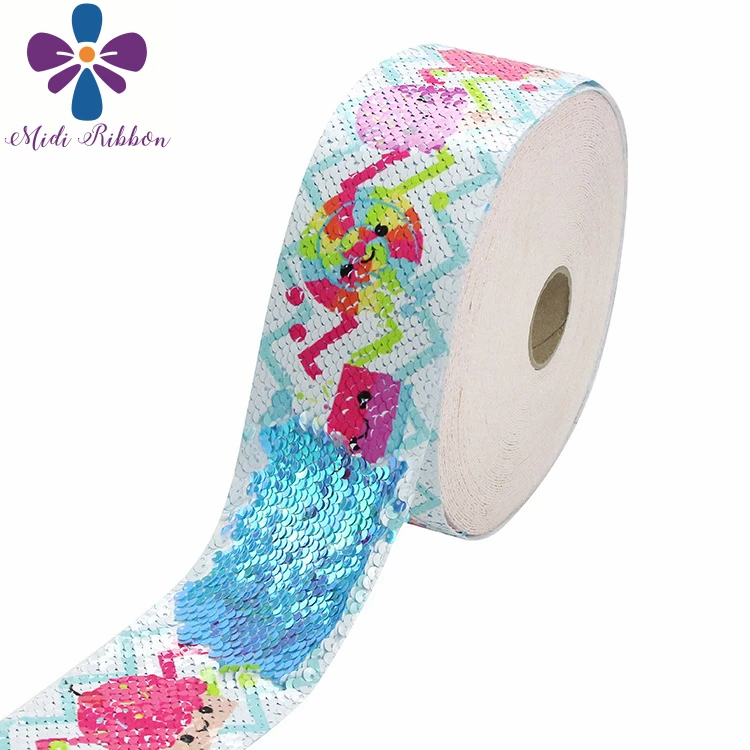 

3"75mm Sweet Candy Colorful Waves Diamond Galaxy Printed Double Reversible Lt. Blue Sequin Ribbon DIY Hair Bows 46yards
