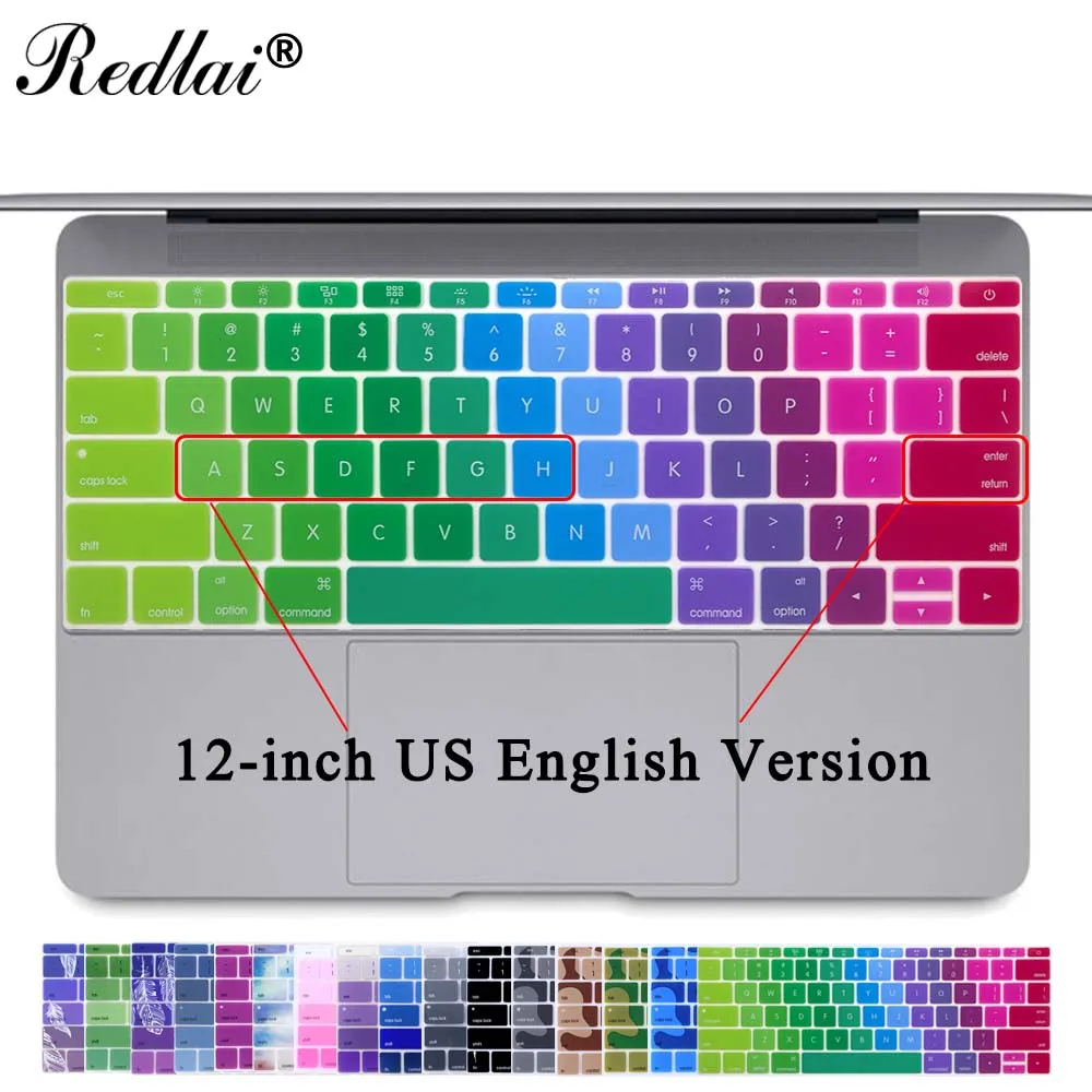 Силиконовый чехол для клавиатуры Redlai Macbook New Pro 13 A1708 цветная Защитная пленка