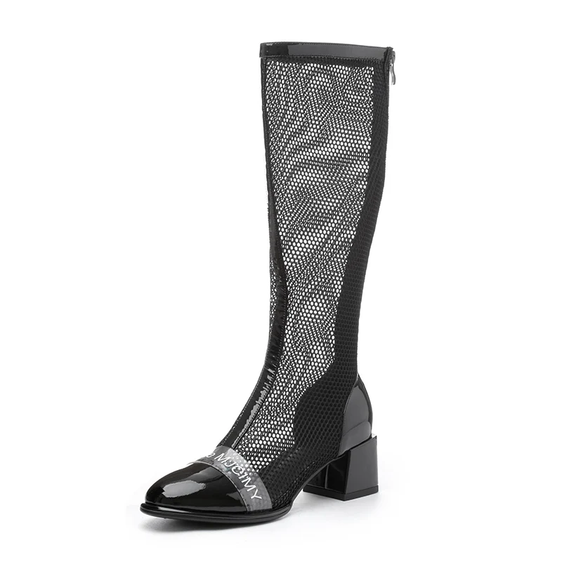 Black high boots MNIXUAN/модные босоножки ручной работы в Корейском стиле; женская обувь; Новинка года; сапоги до колена на высоком каблуке с круглым носком на молнии; Цвет Черный - Цвет: Black high boots