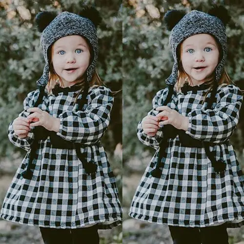 Pudcoco 2018 Toddler Kid Baby Girl Dress Princess Plaid Button Fly Long Sleeve Party Bow Dresses Cotton Coat Autumn Outfit 1-6T | Детская