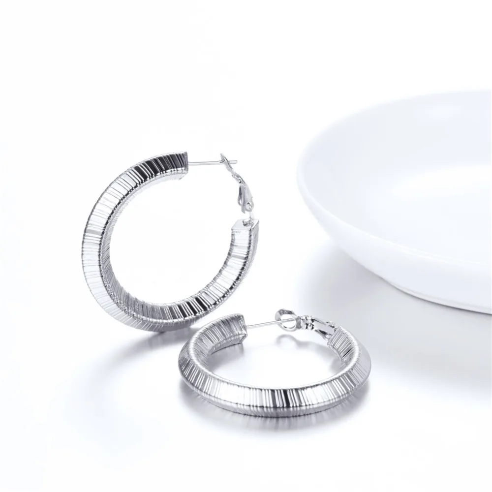 U7 Simple Earrings Round Circle 25mm / 40mm Three Color Trendy Design New Hoop Female Earring Jewelry Party Gift For Women E1014