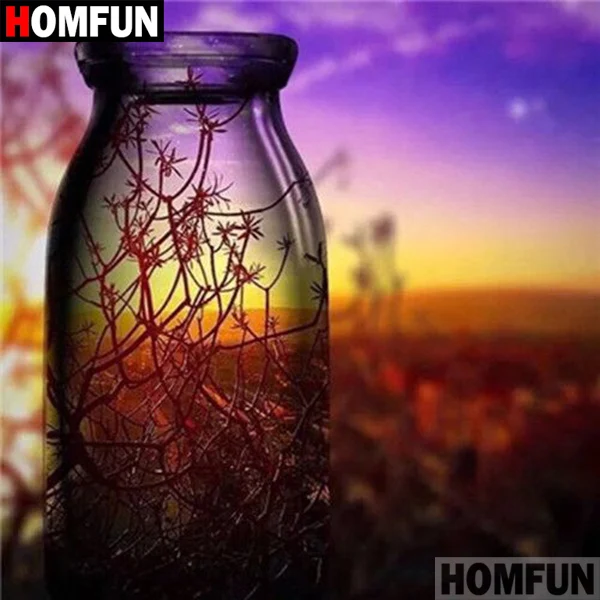HOMFUN Алмазная картина "Бутылка пейзаж" вышивка крестиком на заказ фото Алмазная вышивка квадратная круглая дрель домашний декор A07446 - Цвет: Черный