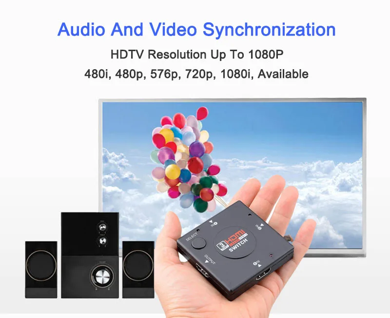 1 шт.,, мини коммутатор с 3 портами HDMI, сплиттер, 3 входа, 1 выход, HDMI Селекторный кабель для PS3/4 HD tv 3D 1080P видео
