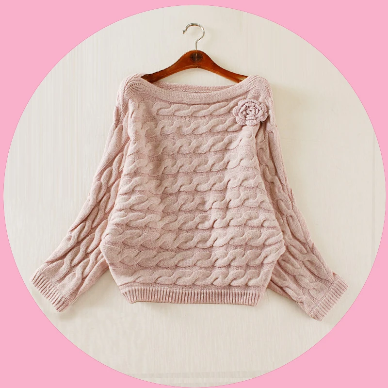 Women long-sleeve slit neckline crotch batwing shirt twisted fur sweater outerwear LET-SETTING | Женская одежда