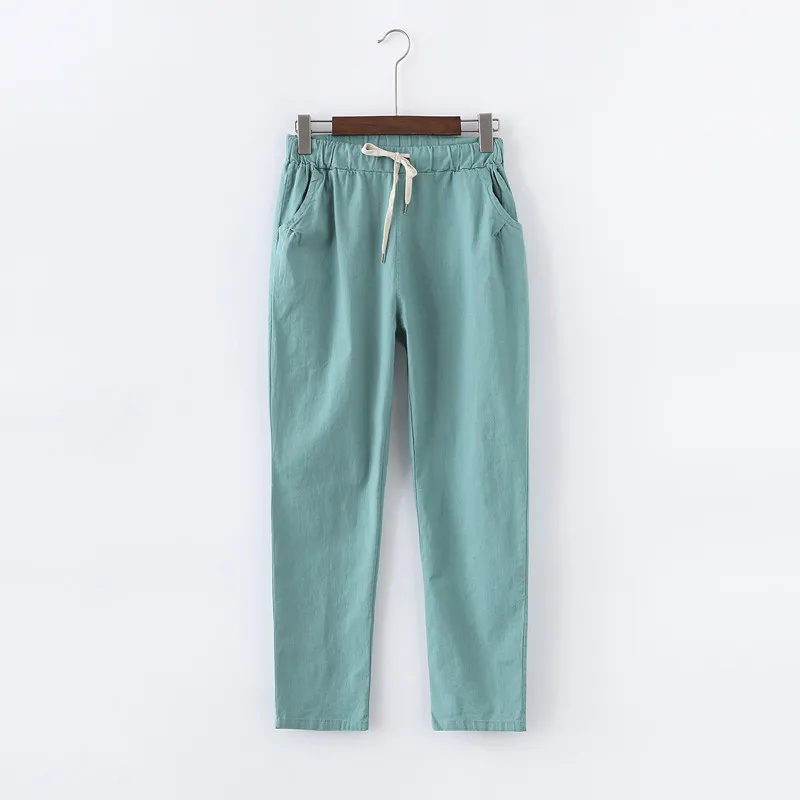 Women Ladies Trousers Summer Candy Colors Pants Lace Up Pantalon Femme Cotton Linen Sweatpants Casual Harem RE2422 | Женская одежда