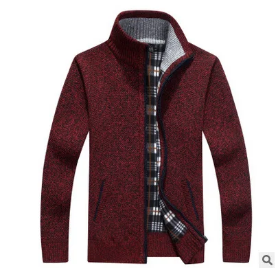 wine red Новинка, 4XL 5XL, мужской свитер из флиса, Осень-зима, теплое кашемировое платье, тонкий толстый шерстяной свитер на молнии, Повседневный свитер, мужское вязаное пальто - Цвет: wine red