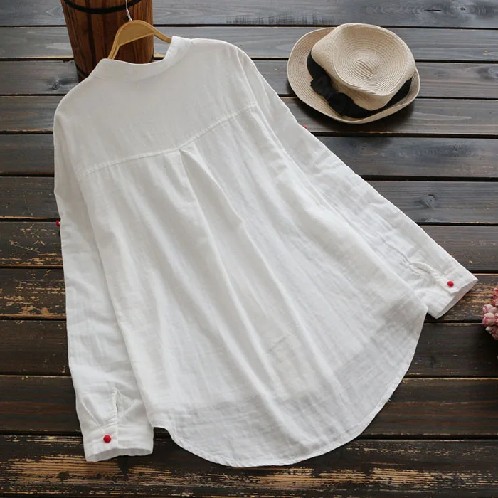 Женская Повседневная блузка из хлопка и льна на пуговицах с длинным рукавом