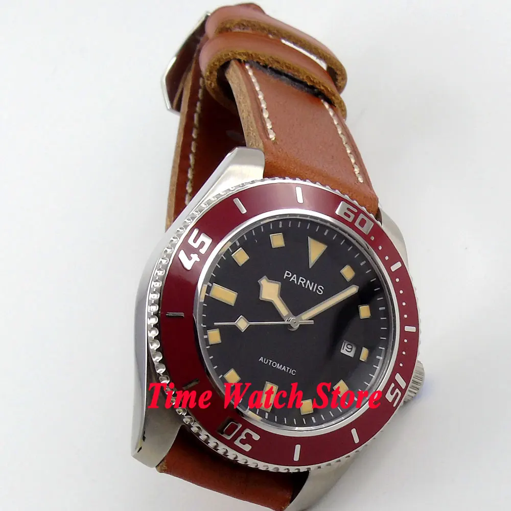 Мужские автоматические часы Parnis 43 мм с черным циферблатом MIYOTA 821A датой и