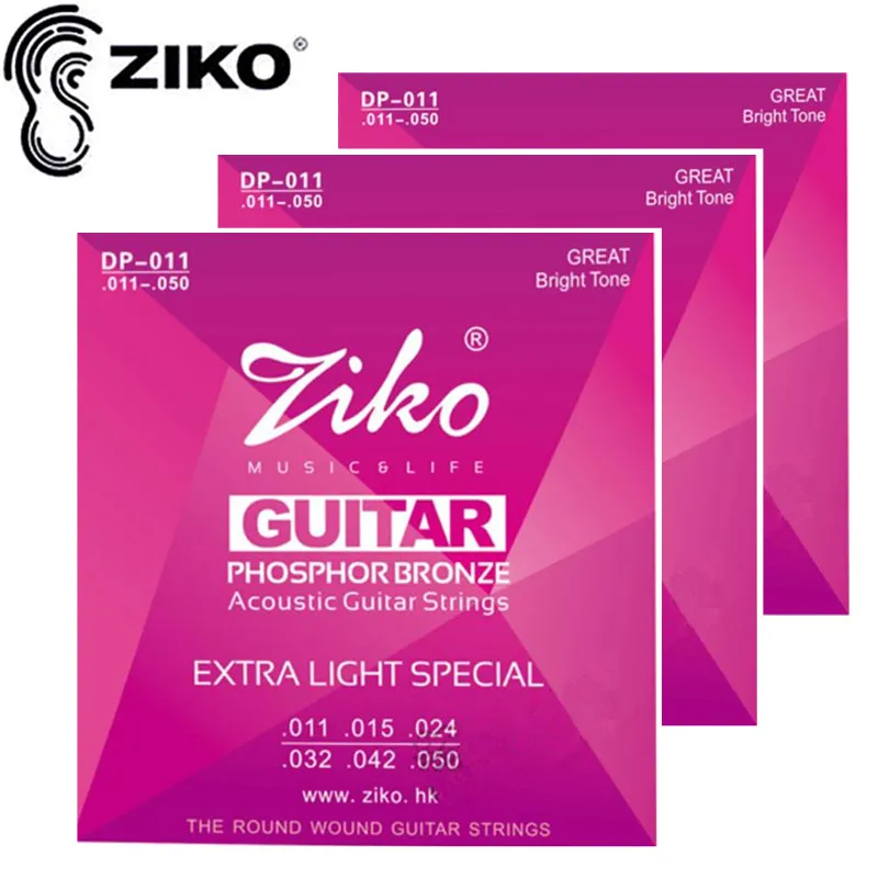 

ZIKO 3Sets 011-050 Acoustic Guitar Strings Phosphor Bronze Custom Light Musical Instruments Accessories Parts