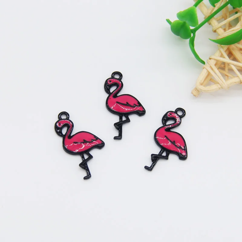 5 шт./лот очаровательные фуксия птицы фламинго амулеты эмаль металлический кулон