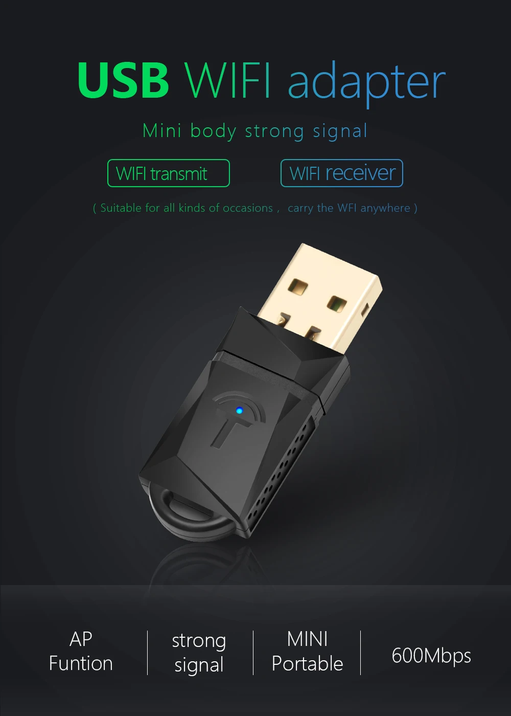 Rocketek 600 Мбит/с USB WiFi ключ адаптер, Двухдиапазонная USB беспроводная сетевая lan карта для ПК настольный ноутбук планшет 802.11a/g/n/ac