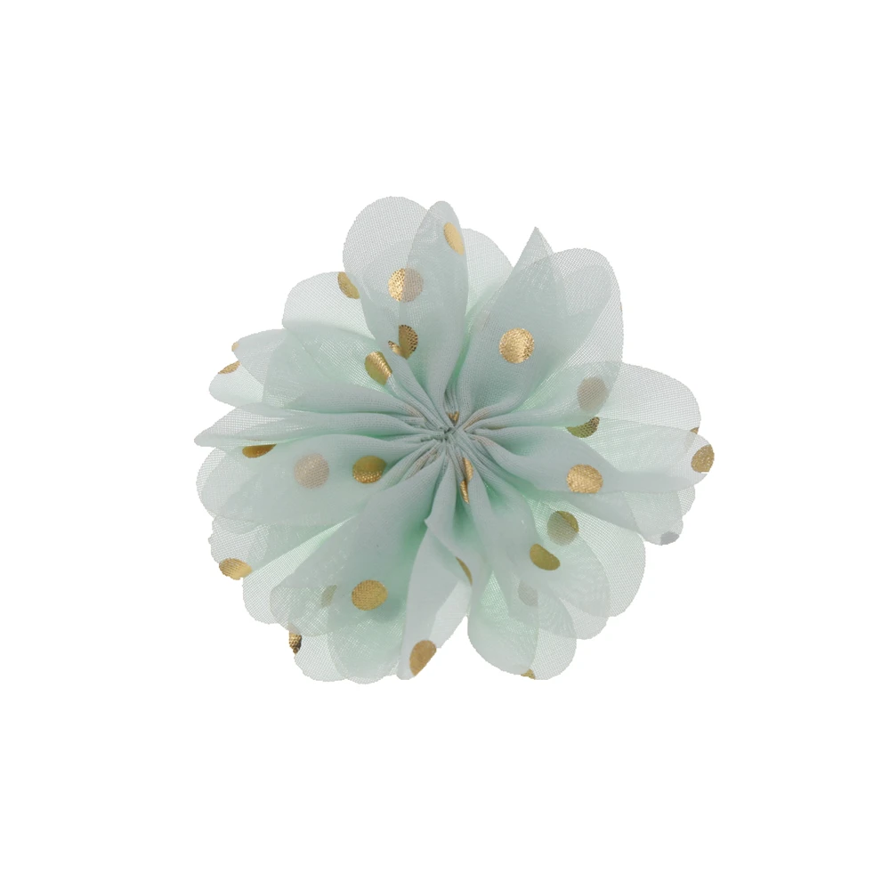 mint green DIY цветы Детский бутик " Золотые шифоновые цветы свадебные девушки аксессуары для волос без зажимов 12 шт./лот - Цвет: mint green