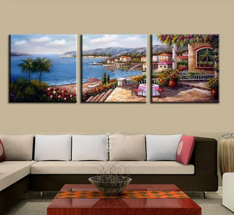 hand painted modern Wall home decor Canvas oil painting 2013 new Modern Landscape paintings 3pcs a500 | Дом и сад