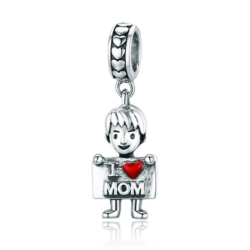 BAMOER подлинный 925 пробы Серебряный Очаровательный кулон с надписью «I Love Dad Mom» для девочек и мальчиков браслет и ожерелья ювелирные изделия SCC690 - Окраска металла: SCC691