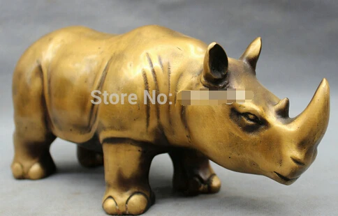 WBY+++ free shipping 11" Lucky Chinese Bronze Reptiles Bull Ox Rhino Rhinoceros Horn Statue Figurine | Дом и сад