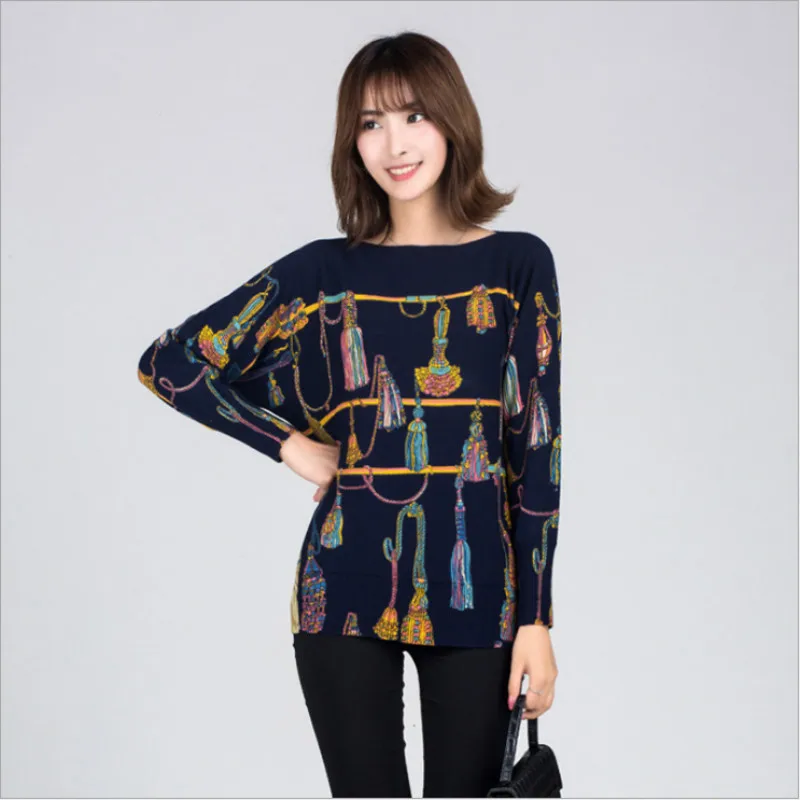 Winter Runway Sweater Women Luxury Brand Design Elegant Long-sleeve Feminino New Loose Printed Knitted Pullovers Tops | Женская одежда