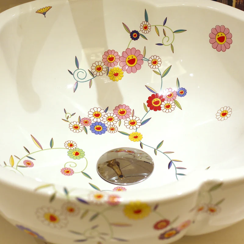 Цветок форма Китай ручной работы Lavabo керамика умывальник Европа Роскошный Изысканная раковина для ванны стопы умывальник