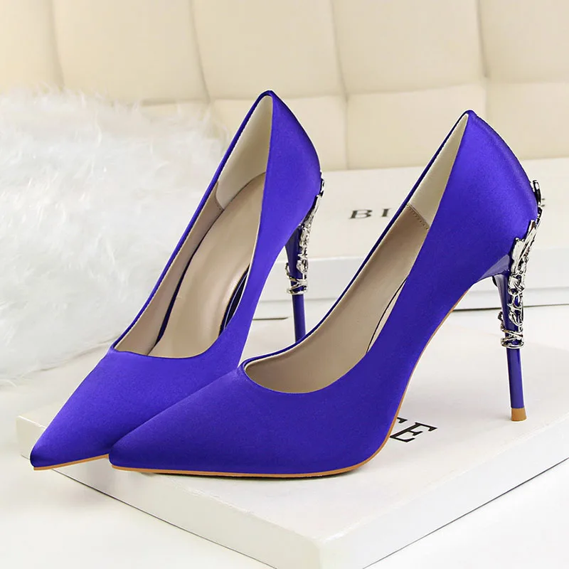 Blue bridal shoes wedding shoes woman gold high heels pointed toe pumps women shoes high heel ladies shoes zapatos de novia - Цвет: Blue