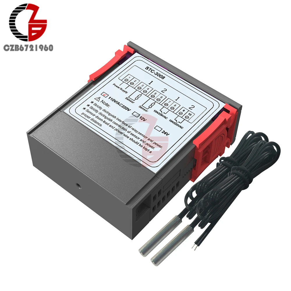 2-канальный светодиодный цифровой термостат с двойным выходом контроллер